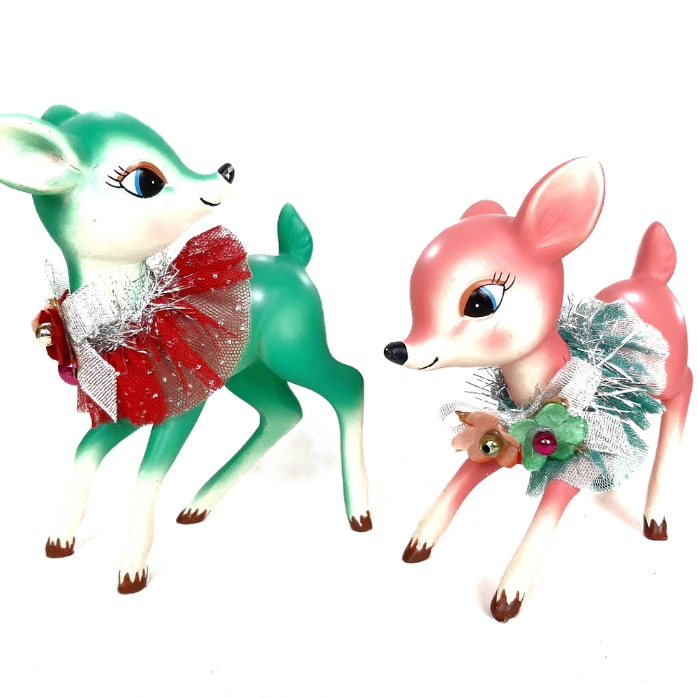 Retro Inspired Pink & Turquoise Reindeer Set